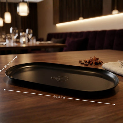 Modern Black Metal Oval Serving Tray | Premium Multipurpose Snack, Tea & Coffee Serving Plate | Decorative Vanity Organizer | 20.32 x 10.16 cm