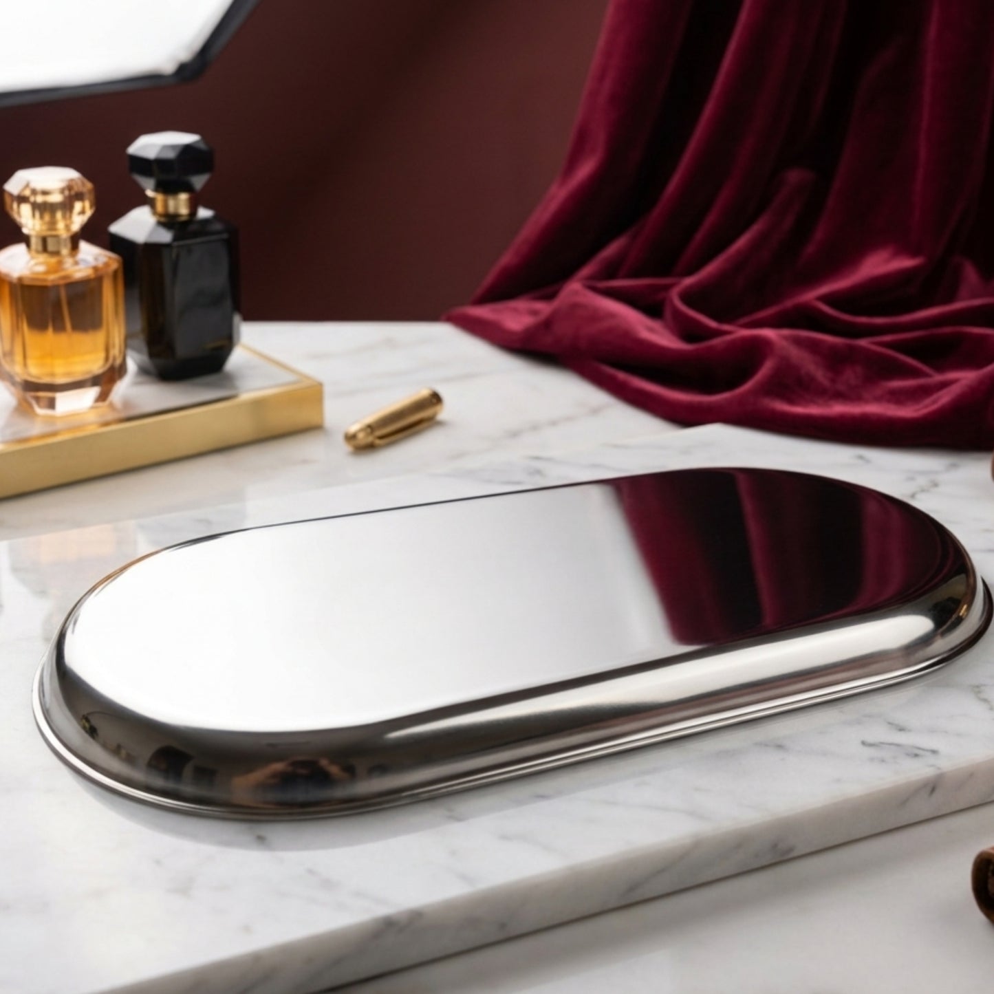 Modern Black Metal Oval Serving Tray | Premium Multipurpose Snack, Tea & Coffee Serving Plate | Decorative Vanity Organizer | 20.32 x 10.16 cm