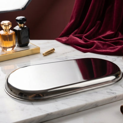 Modern Black Metal Oval Serving Tray | Premium Multipurpose Snack, Tea & Coffee Serving Plate | Decorative Vanity Organizer | 20.32 x 10.16 cm