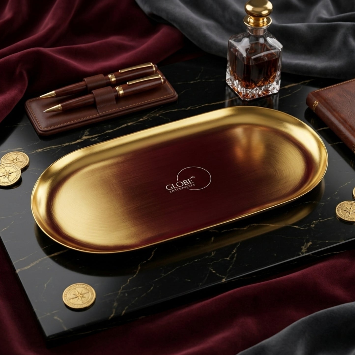 Modern Black Metal Oval Serving Tray | Premium Multipurpose Snack, Tea & Coffee Serving Plate | Decorative Vanity Organizer | 20.32 x 10.16 cm
