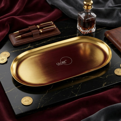 Modern Black Metal Oval Serving Tray | Premium Multipurpose Snack, Tea & Coffee Serving Plate | Decorative Vanity Organizer | 20.32 x 10.16 cm