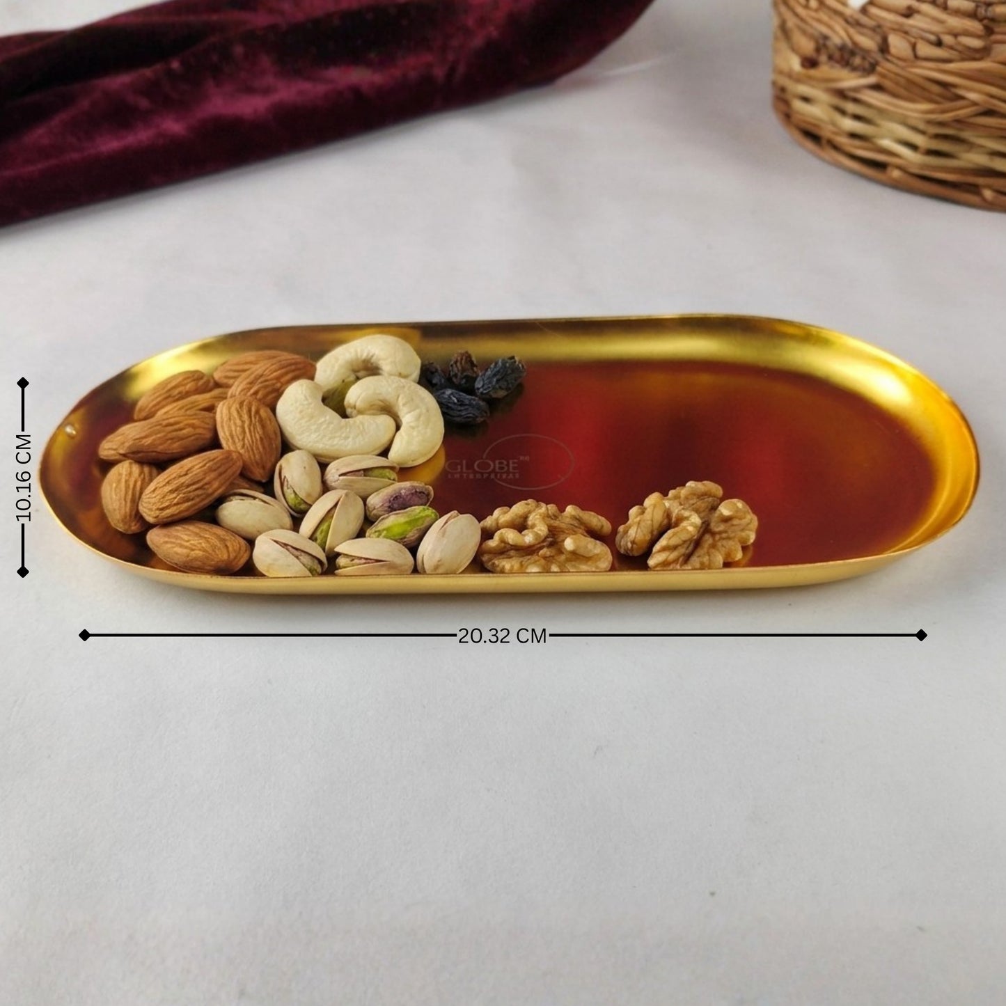Modern Black Metal Oval Serving Tray | Premium Multipurpose Snack, Tea & Coffee Serving Plate | Decorative Vanity Organizer | 20.32 x 10.16 cm