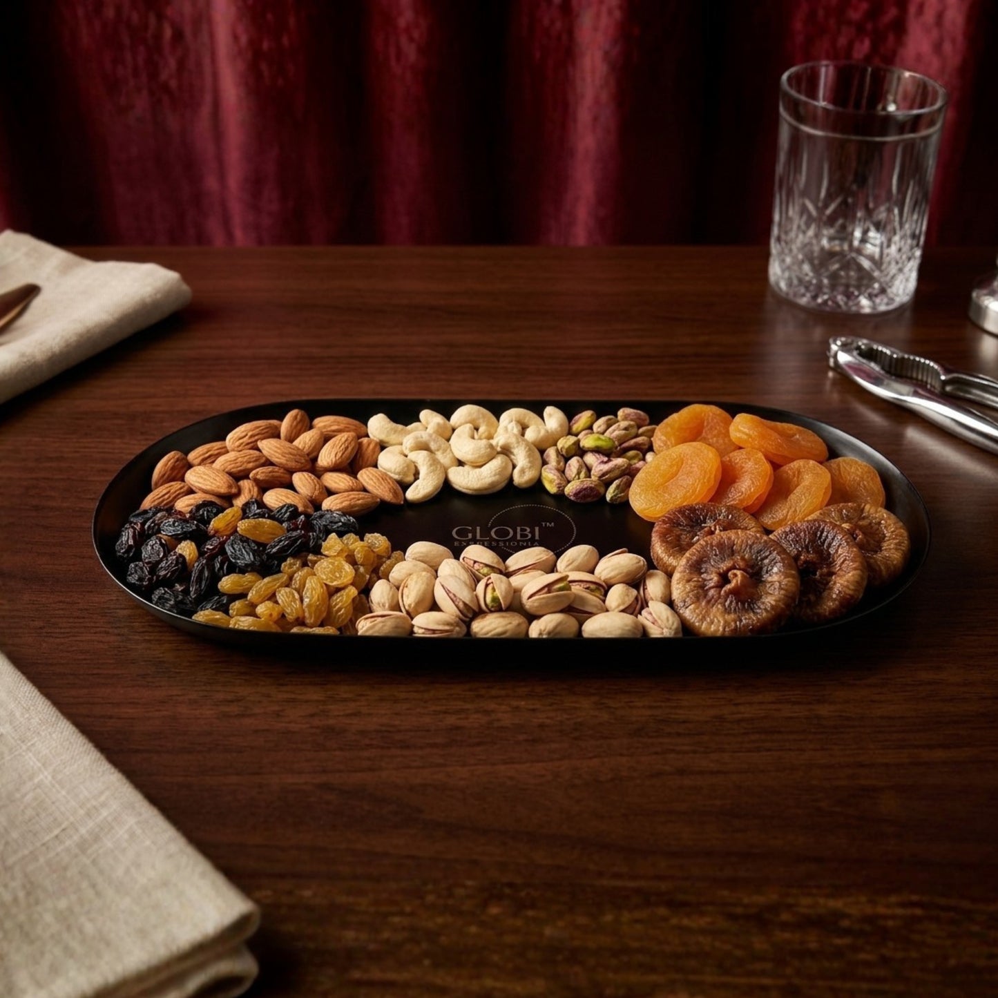 Modern Black Metal Oval Serving Tray | Premium Multipurpose Snack, Tea & Coffee Serving Plate | Decorative Vanity Organizer | 20.32 x 10.16 cm