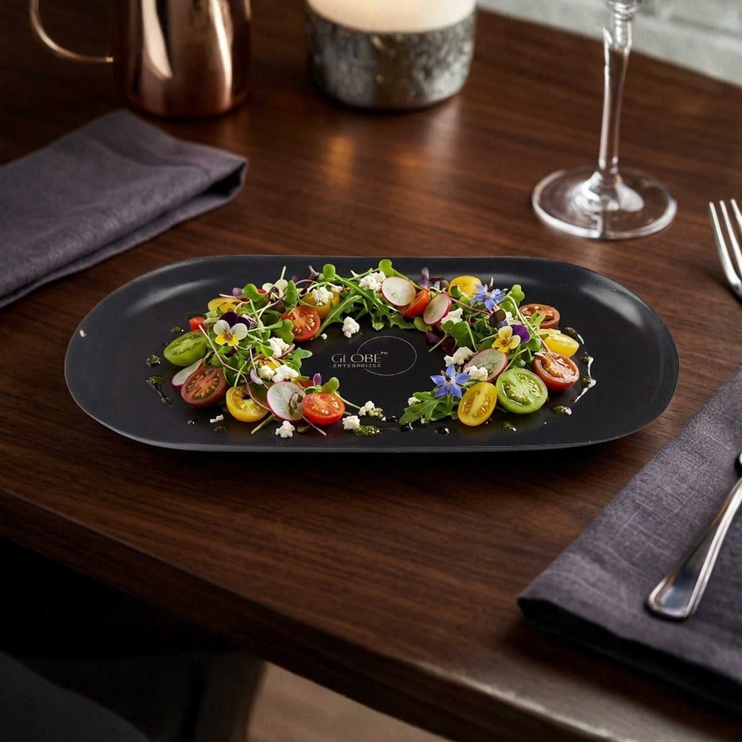 Modern Black Metal Oval Serving Tray | Premium Multipurpose Snack, Tea & Coffee Serving Plate | Decorative Vanity Organizer | 20.32 x 10.16 cm