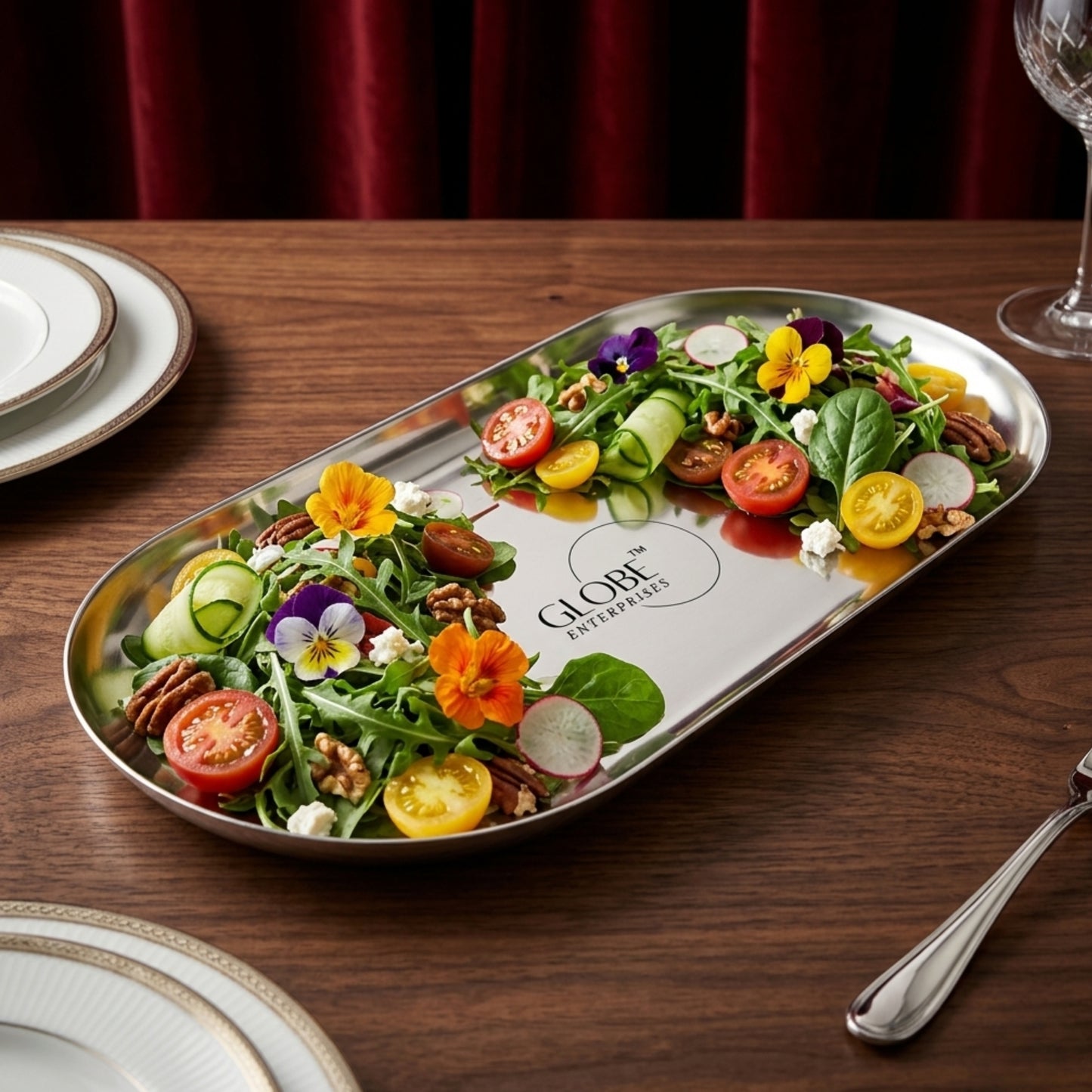 Modern Black Metal Oval Serving Tray | Premium Multipurpose Snack, Tea & Coffee Serving Plate | Decorative Vanity Organizer | 20.32 x 10.16 cm