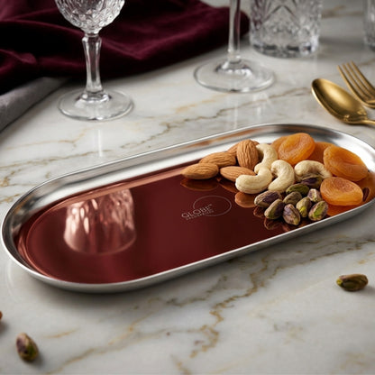 Modern Black Metal Oval Serving Tray | Premium Multipurpose Snack, Tea & Coffee Serving Plate | Decorative Vanity Organizer | 20.32 x 10.16 cm