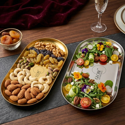 Modern Black Metal Oval Serving Tray | Premium Multipurpose Snack, Tea & Coffee Serving Plate | Decorative Vanity Organizer | 20.32 x 10.16 cm